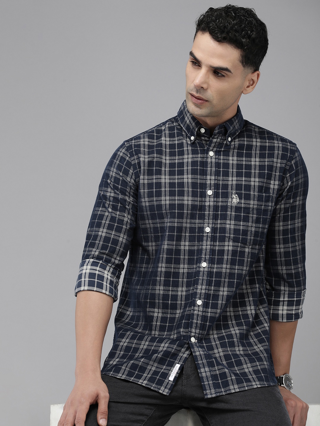 U.S. Polo Assn. Pure Cotton Corduroy Tailored Fit Checked Casual Shirt, Navy blue
U.S. Polo Assn. Pure Cotton Corduroy Tailored Fit Checked Casual Shirt, Navy blue