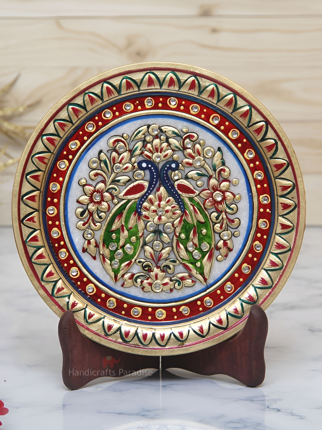 HANDICRAFTS PARADISE White & Gold Toned Peacock Emboss Printed Marble Plate Showpiece, Yellow
HANDICRAFTS PARADISE White & Gold Toned Peacock Emboss Printed Marble Plate Showpiece, Yellow