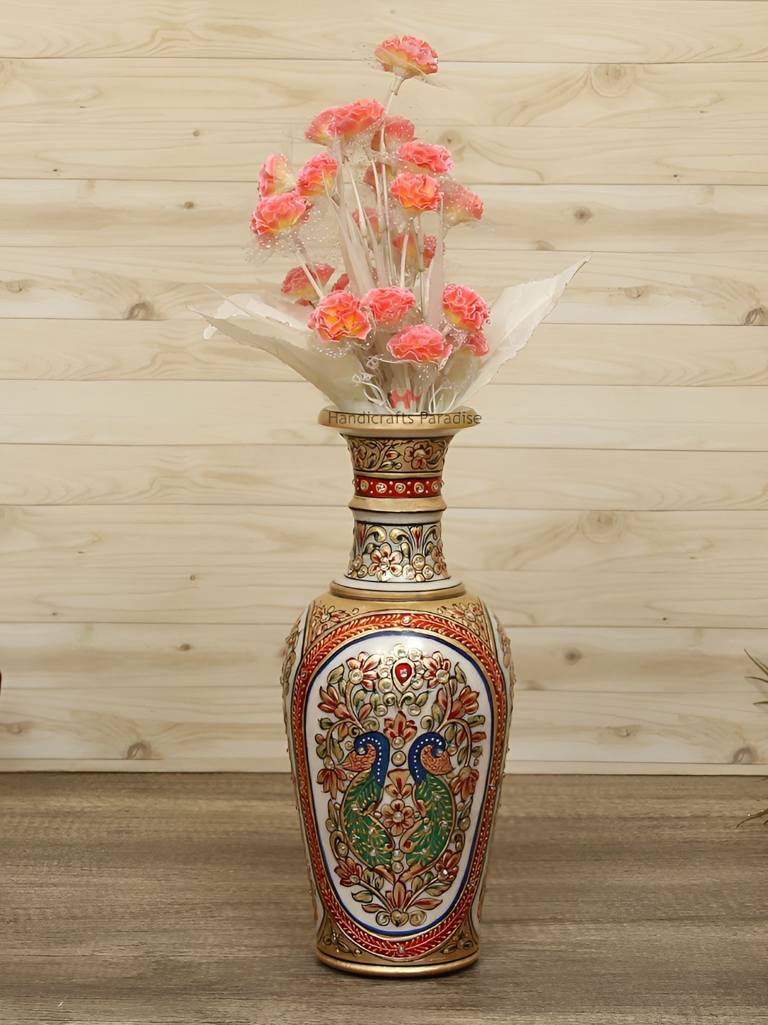 HANDICRAFTS PARADISE White & Gold Toned Peacock Printed Embellished Marble Flower Vase
HANDICRAFTS PARADISE White & Gold Toned Peacock Printed Embellished Marble Flower Vase