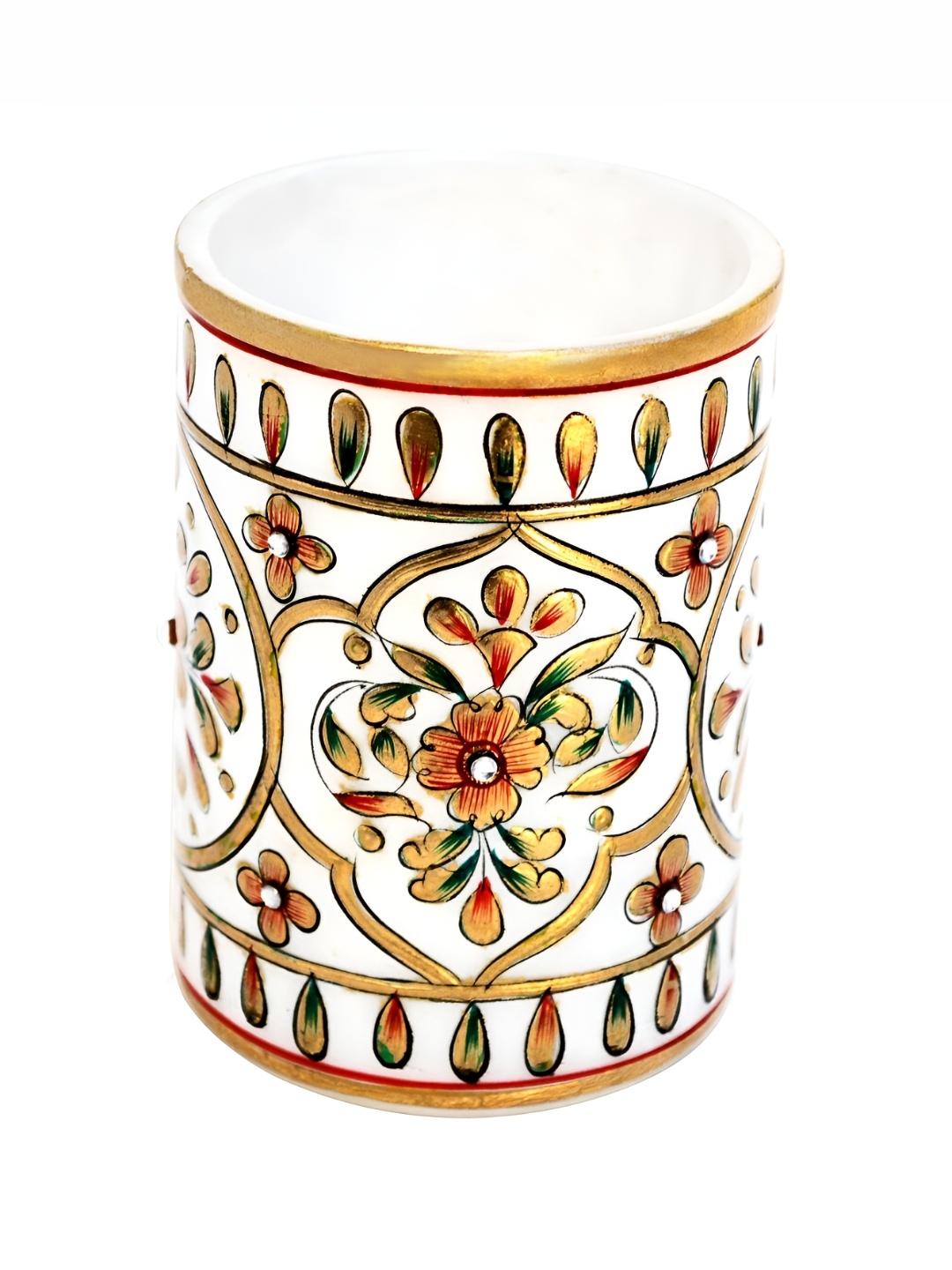 HANDICRAFTS PARADISE White & Gold Toned Ethnic Motif Printed Marble Pen Holder Showpiece
HANDICRAFTS PARADISE White & Gold Toned Ethnic Motif Printed Marble Pen Holder Showpiece