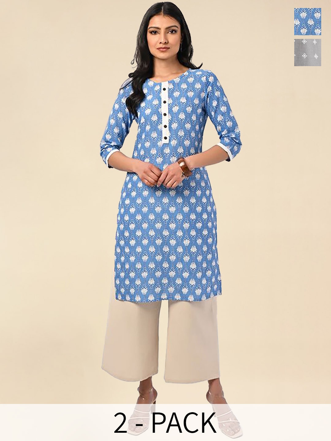 Rangita Seletion Of 2 Ethnic Motifs Printed Round Neckline Straight Pure Cotton Kurta, Blue
Rangita Seletion Of 2 Ethnic Motifs Printed Round Neckline Straight Pure Cotton Kurta, Blue