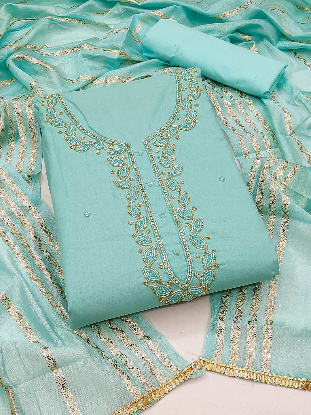 MANVAA Floral Embroidered Beads and Stones Unstitched Dress Material, Sea green
MANVAA Floral Embroidered Beads and Stones Unstitched Dress Material, Sea green