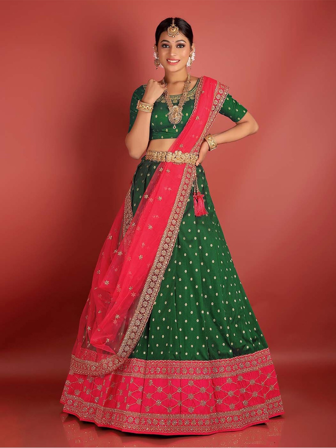 HALFSAREE STUDIO Woven Design Semi-Stitched Lehenga & Unstitched Blouse With Dupatta, Green
HALFSAREE STUDIO Woven Design Semi-Stitched Lehenga & Unstitched Blouse With Dupatta, Green