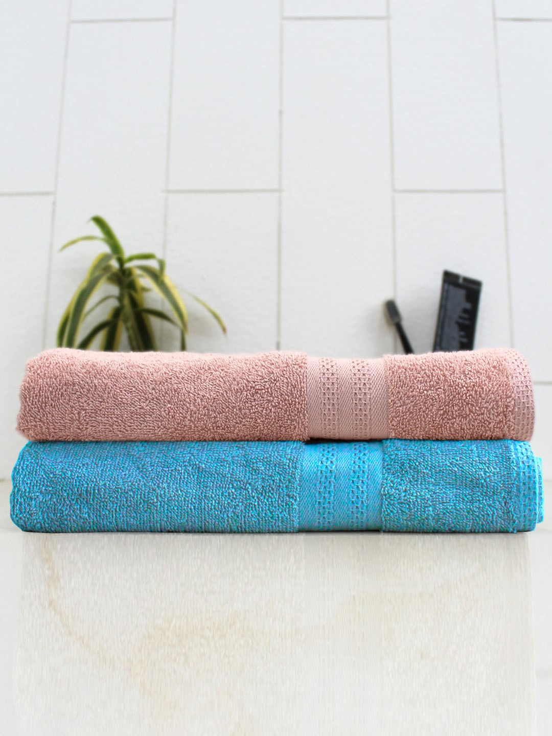 AVI Living Blue 2 Pieces Quick Dry 400 GSM Cotton Bath Towels