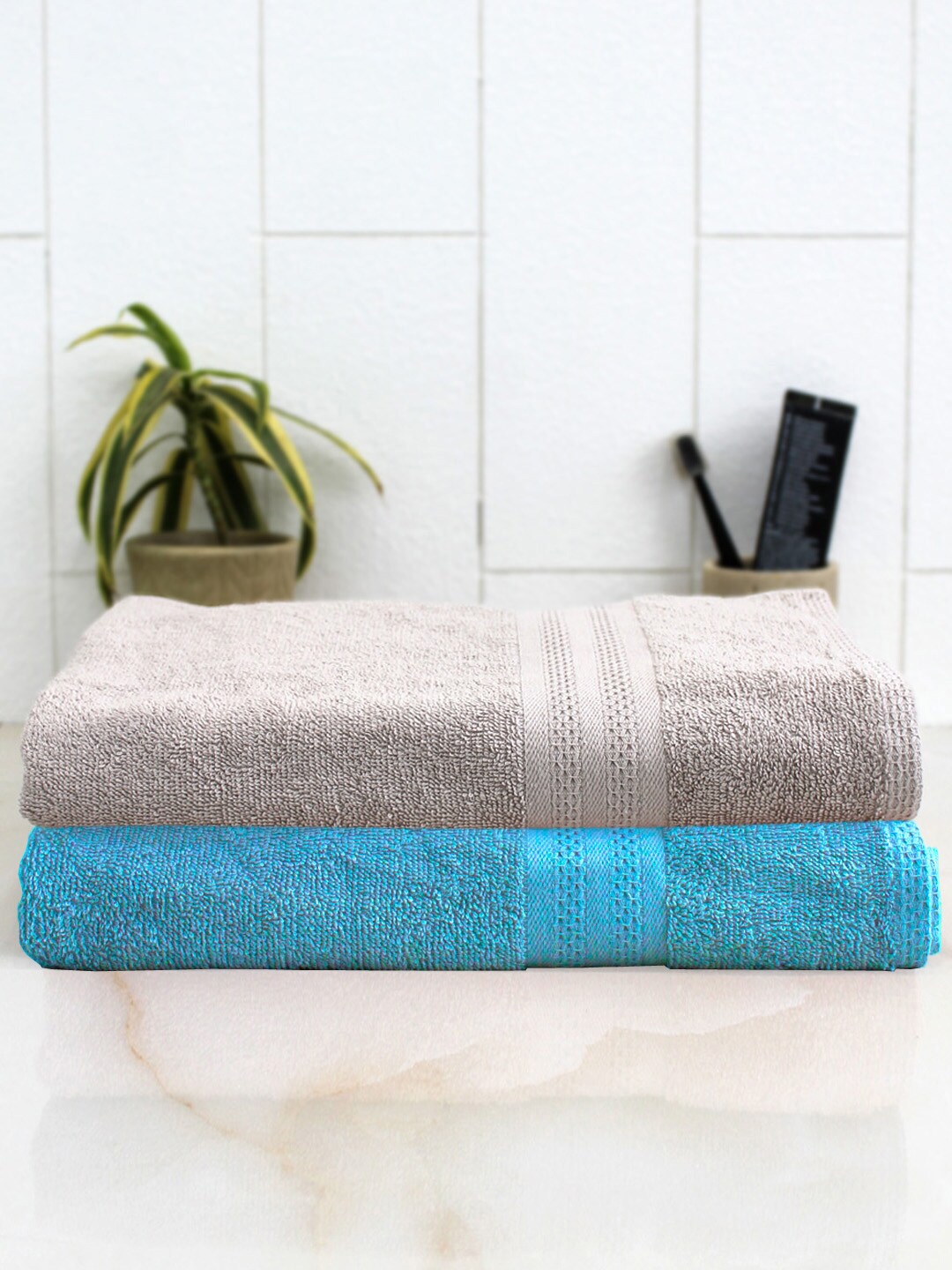 AVI Living Blue 2 Pieces Quick Dry 400 GSM Cotton Bath Towels