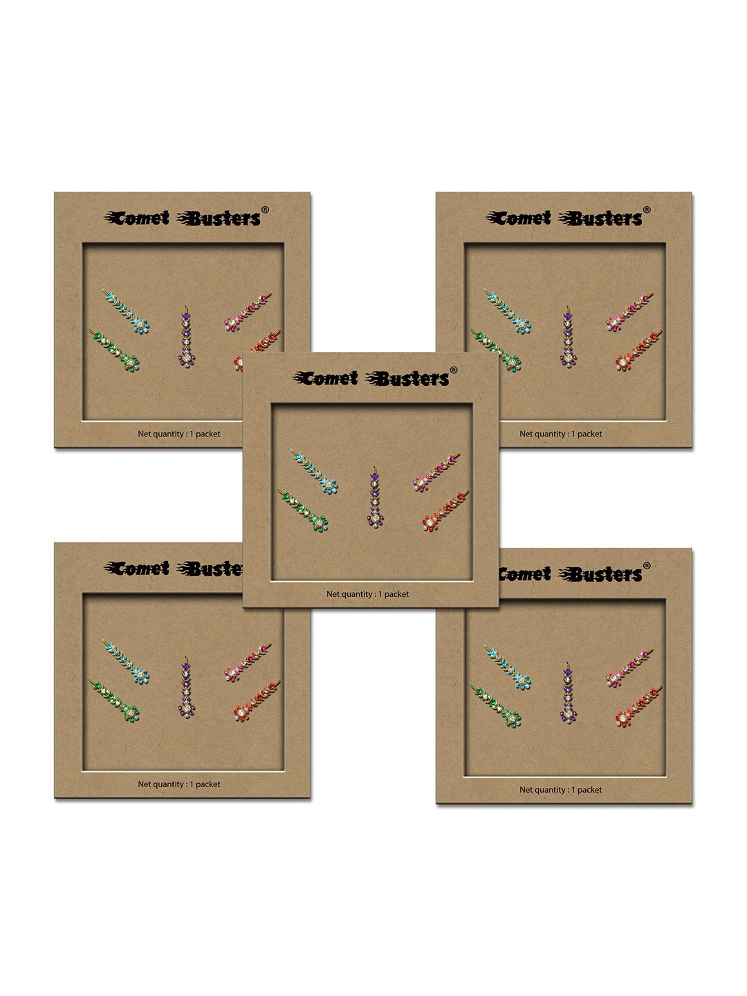 Comet Busters Set of 5 Handcrafted Reusable Traditional Designer Bindis - 014, Multi
Comet Busters Set of 5 Handcrafted Reusable Traditional Designer Bindis - 014, Multi