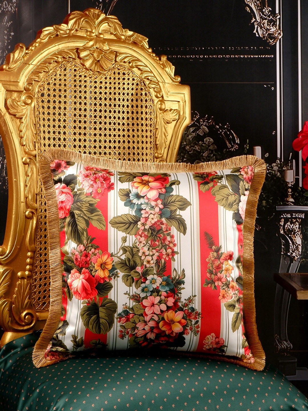 THE WHITE INK DECOR Elegant Indulgence Red Floral Satin Fringe Edged Square Cushion Cover
THE WHITE INK DECOR Elegant Indulgence Red Floral Satin Fringe Edged Square Cushion Cover