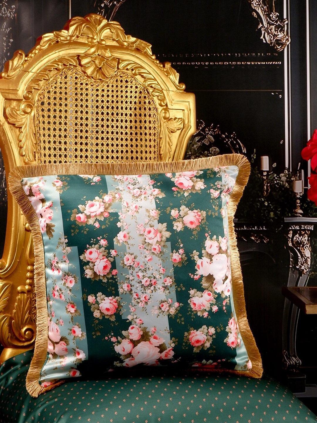 THE WHITE INK DECOR Celestial Green Floral Satin Square Cushion Cover With Fringe Edging
THE WHITE INK DECOR Celestial Green Floral Satin Square Cushion Cover With Fringe Edging