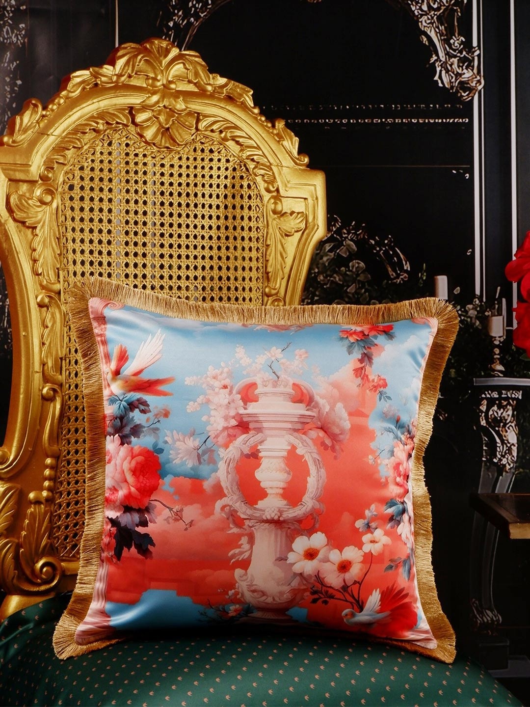 THE WHITE INK DECOR Celestial Blue Floral Satin Square Cushion Cover With Fringe Edging
THE WHITE INK DECOR Celestial Blue Floral Satin Square Cushion Cover With Fringe Edging