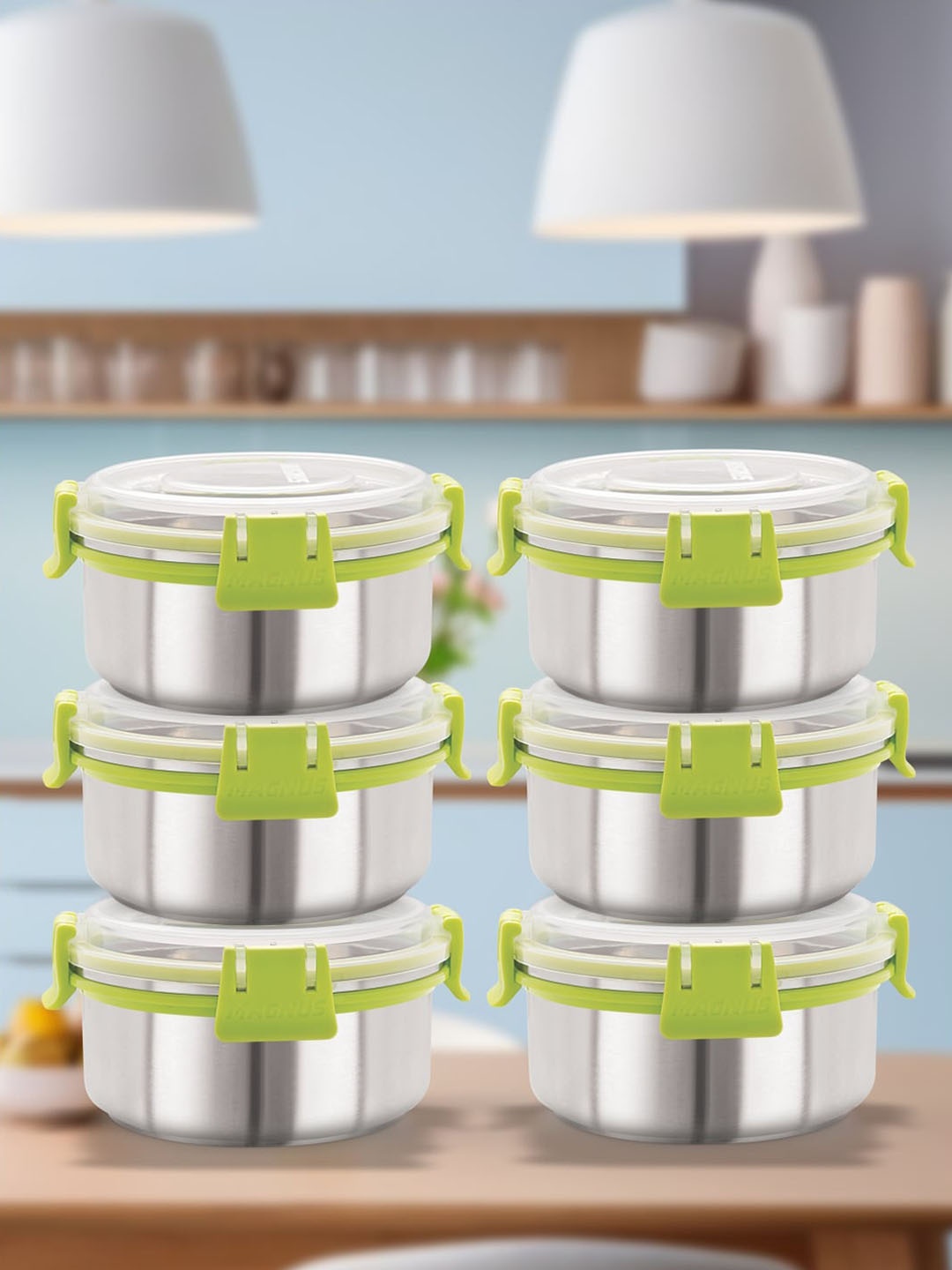 MAGNUS Green & Silver-Toned 6 Pieces Stainless Steel Airtight & Leakproof Lunch Boxes
MAGNUS Green & Silver-Toned 6 Pieces Stainless Steel Airtight & Leakproof Lunch Boxes