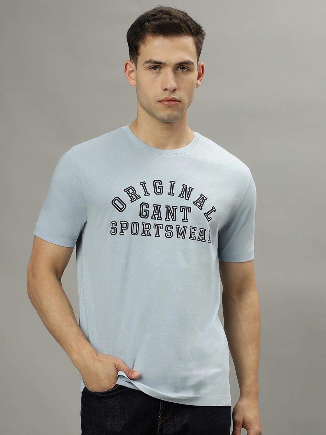 GANT Typography Printed Pure Cotton T-shirt, Blue