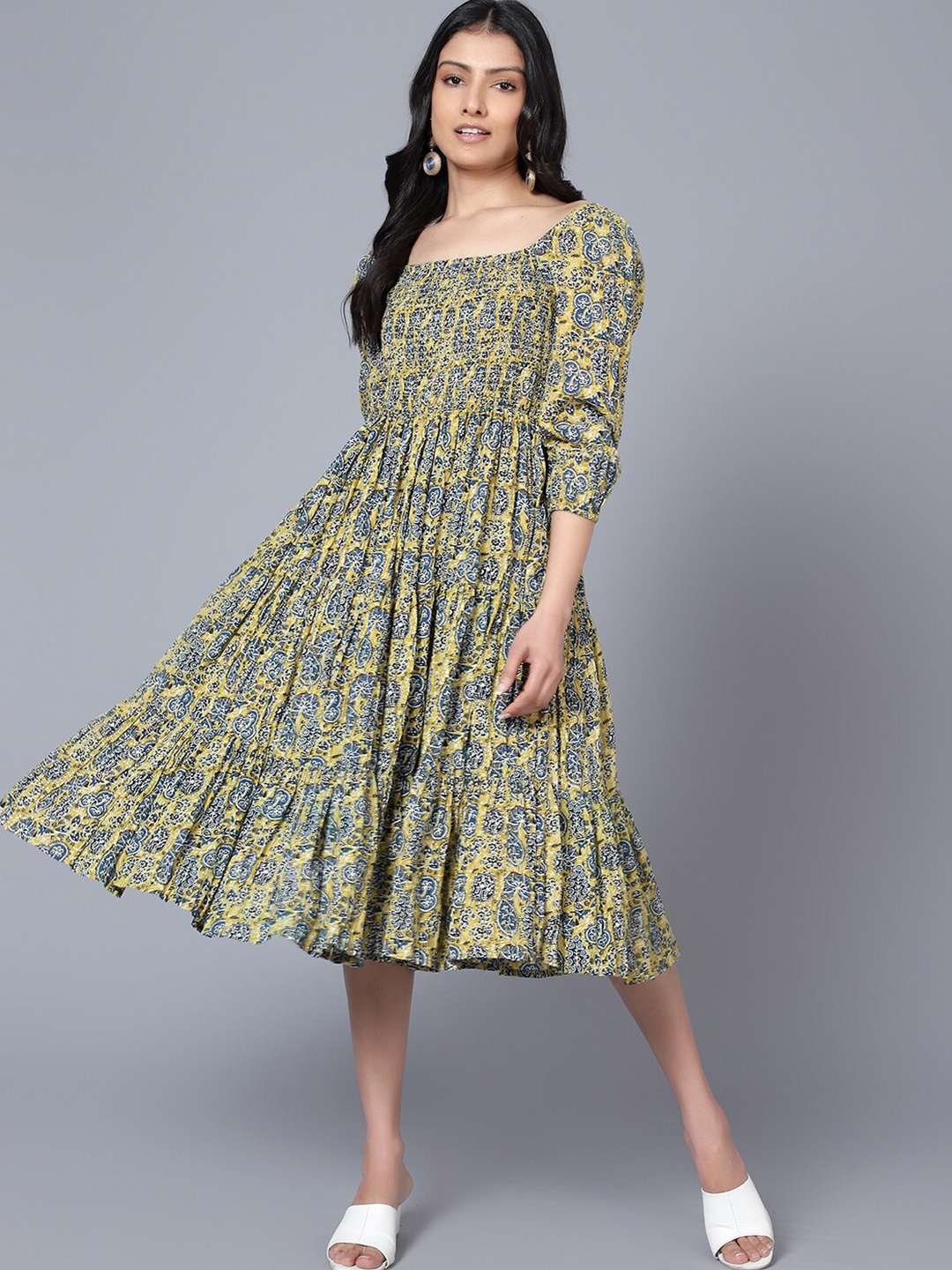 BAESD Ethnic Motifs Printed Cotton Square Neck Opaque A-Line Midi Dress, Green
BAESD Ethnic Motifs Printed Cotton Square Neck Opaque A-Line Midi Dress, Green