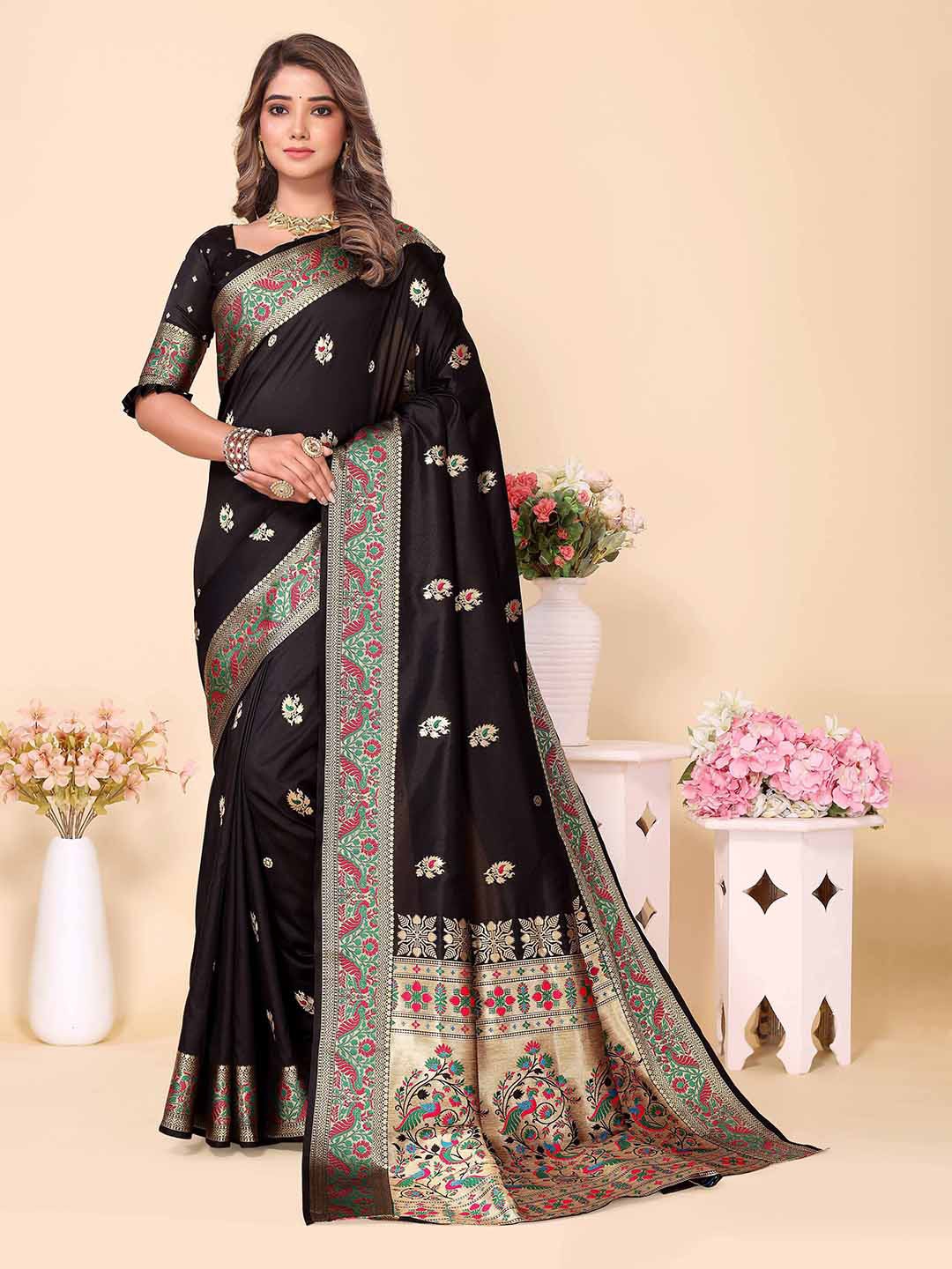 Divyadham Textiles Ethnic Motifs Woven Design Zari Pure Silk Banarasi Saree, Black
Divyadham Textiles Ethnic Motifs Woven Design Zari Pure Silk Banarasi Saree, Black