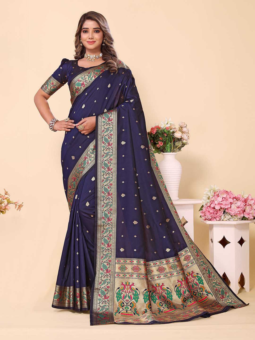 Divyadham Textiles Ethnic Motifs Woven Design Zari Pure Silk Banarasi Saree, Navy blue
Divyadham Textiles Ethnic Motifs Woven Design Zari Pure Silk Banarasi Saree, Navy blue