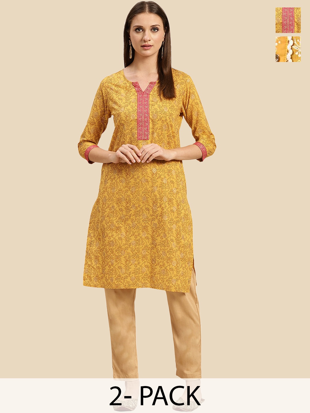 Rangita Seletion Of 2 Floral Printed Notch Neckline Straight Pure Cotton Kurta, Yellow
Rangita Seletion Of 2 Floral Printed Notch Neckline Straight Pure Cotton Kurta, Yellow