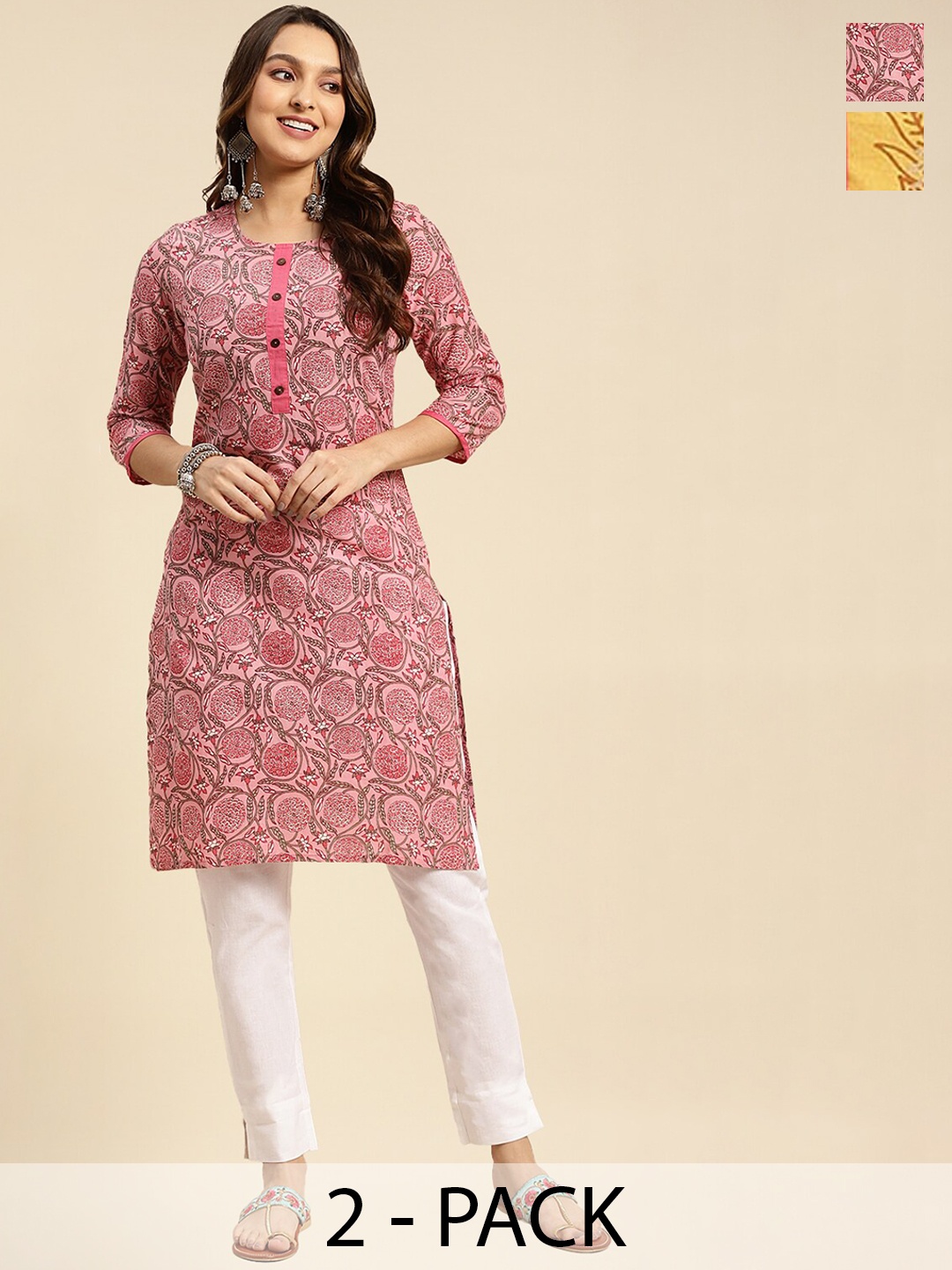 Rangita Seletion Of 2 Floral Printed Notch Neckline Straight Pure Cotton Kurta, Multi
Rangita Seletion Of 2 Floral Printed Notch Neckline Straight Pure Cotton Kurta, Multi