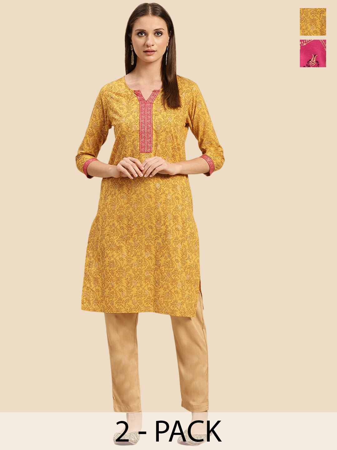 Rangita Seletion Of 2 Floral Printed Notch Neckline Straight Pure Cotton Kurta, Yellow
Rangita Seletion Of 2 Floral Printed Notch Neckline Straight Pure Cotton Kurta, Yellow