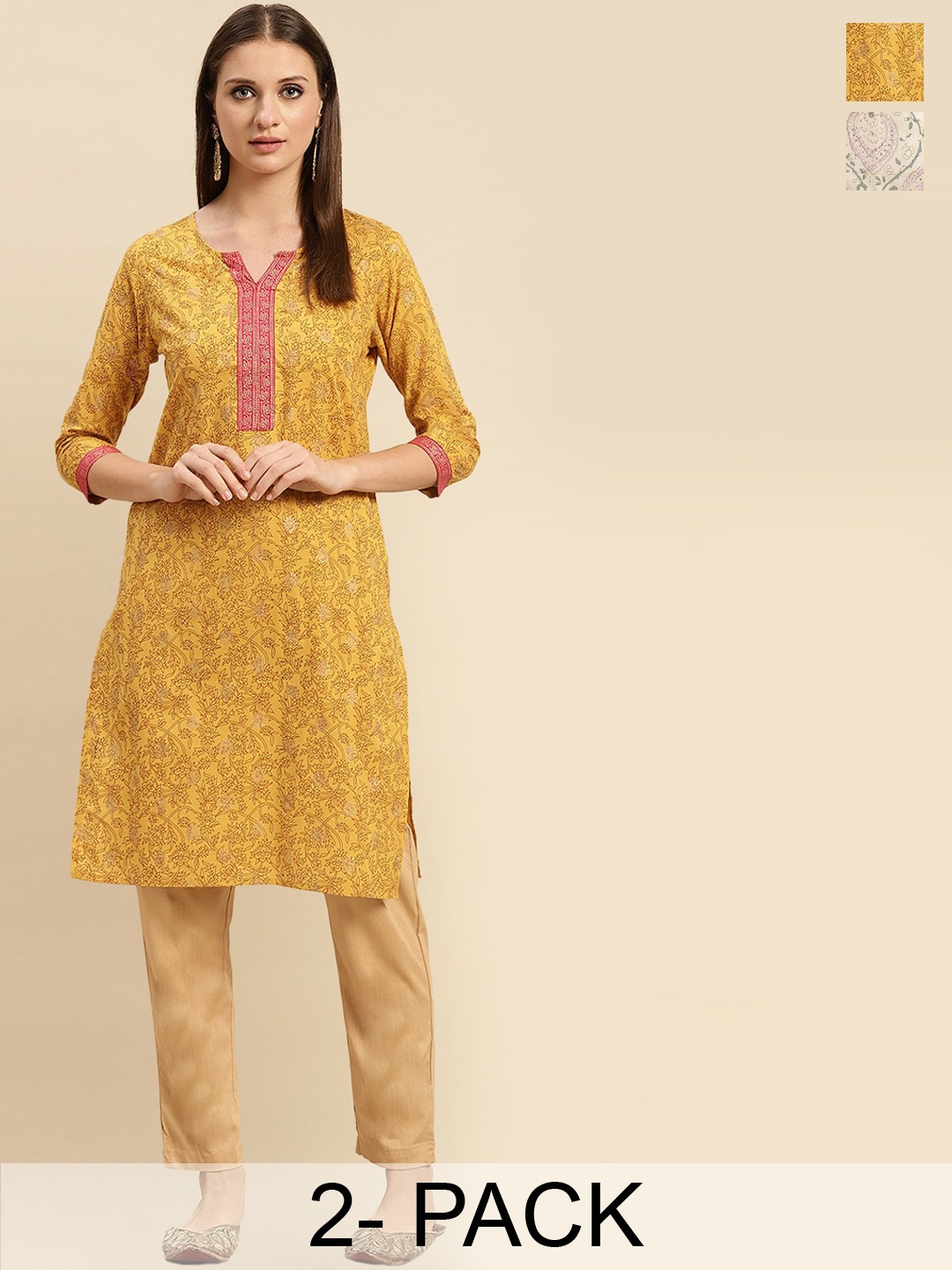 Rangita Seletion Of 2 Floral Printed Notch Neckline Straight Pure Cotton Kurta, Yellow
Rangita Seletion Of 2 Floral Printed Notch Neckline Straight Pure Cotton Kurta, Yellow