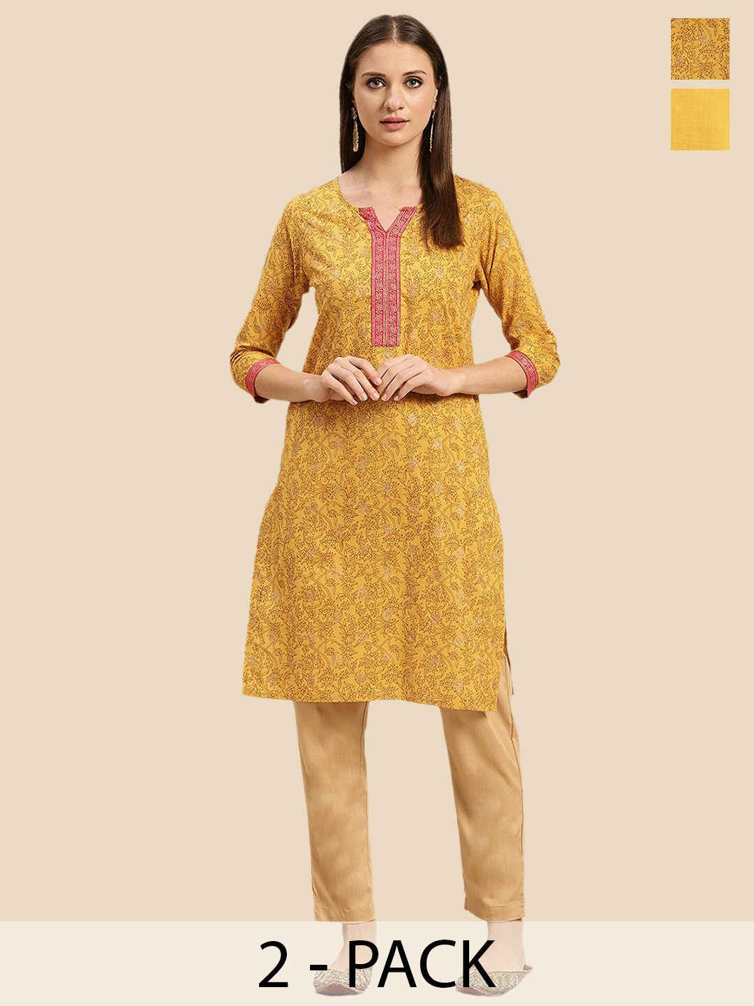 Rangita Seletion Of 2 Floral Printed Notch Neckline Straight Pure Cotton Kurta, Yellow
Rangita Seletion Of 2 Floral Printed Notch Neckline Straight Pure Cotton Kurta, Yellow
