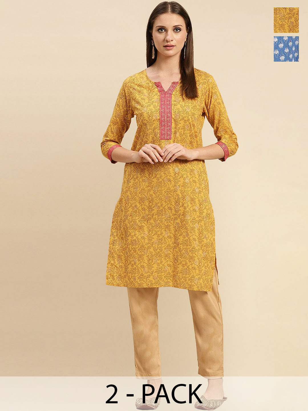 Rangita Seletion Of 2 Floral Printed Notch Neckline Straight Pure Cotton Kurta, Yellow
Rangita Seletion Of 2 Floral Printed Notch Neckline Straight Pure Cotton Kurta, Yellow