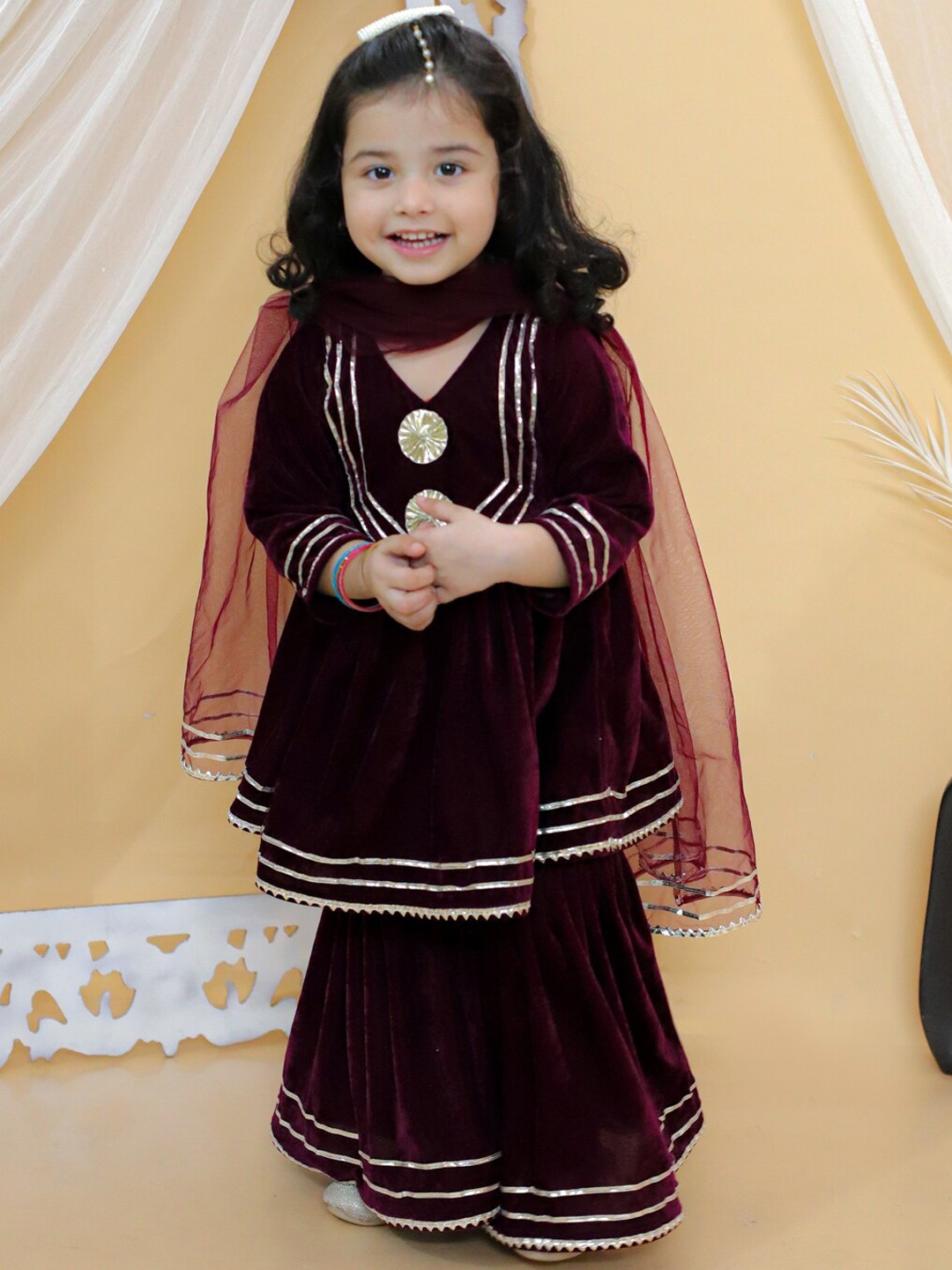 BownBee Girls Ethnic Motifs Gotta Patti Regular Kurta With Sharara & Dupatta, Purple
BownBee Girls Ethnic Motifs Gotta Patti Regular Kurta With Sharara & Dupatta, Purple