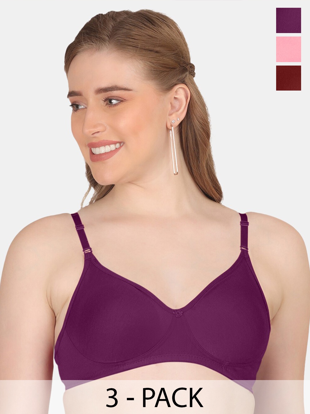 POOJA RAGENEE Pack of 3 Full Coverage Non Padded Cotton Everyday Bras With All Day Comfort, Purple
POOJA RAGENEE Pack of 3 Full Coverage Non Padded Cotton Everyday Bras With All Day Comfort, Purple