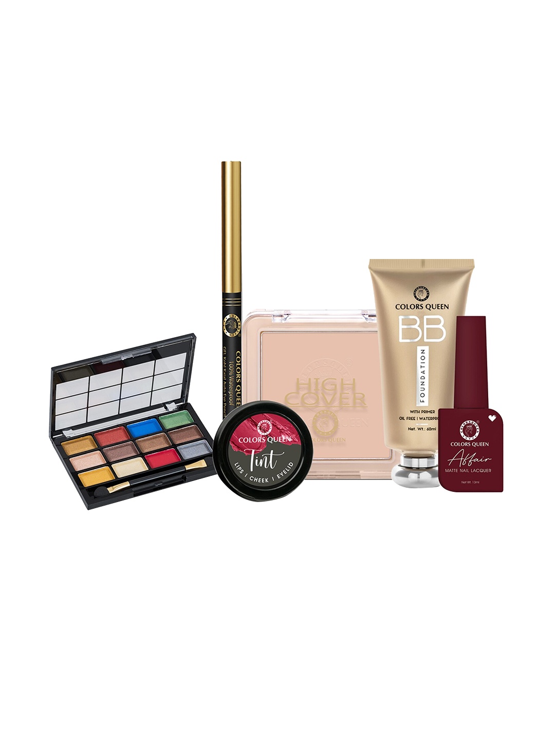 Colors Queen 7Pcs BB Cream-Kajal-Lip & Cheek Tint-Compact-Eyeshadow & Nail Polish Gift Set, Multi
Colors Queen 7Pcs BB Cream-Kajal-Lip & Cheek Tint-Compact-Eyeshadow & Nail Polish Gift Set, Multi