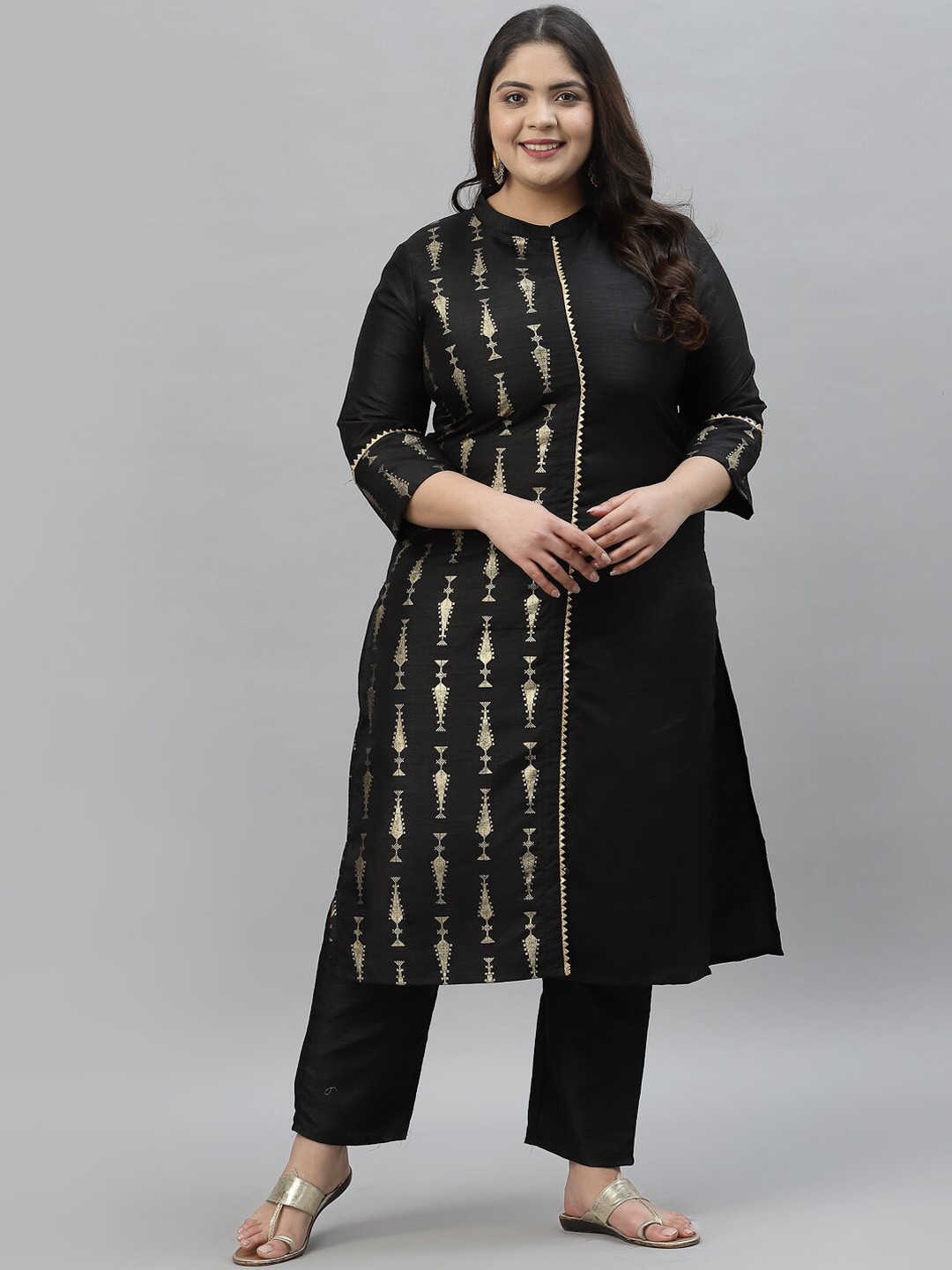 Sztori Plus Size Ethnic Motifs Printed Mandarin Collar Straight Kurta with Trousers, Black
Sztori Plus Size Ethnic Motifs Printed Mandarin Collar Straight Kurta with Trousers, Black