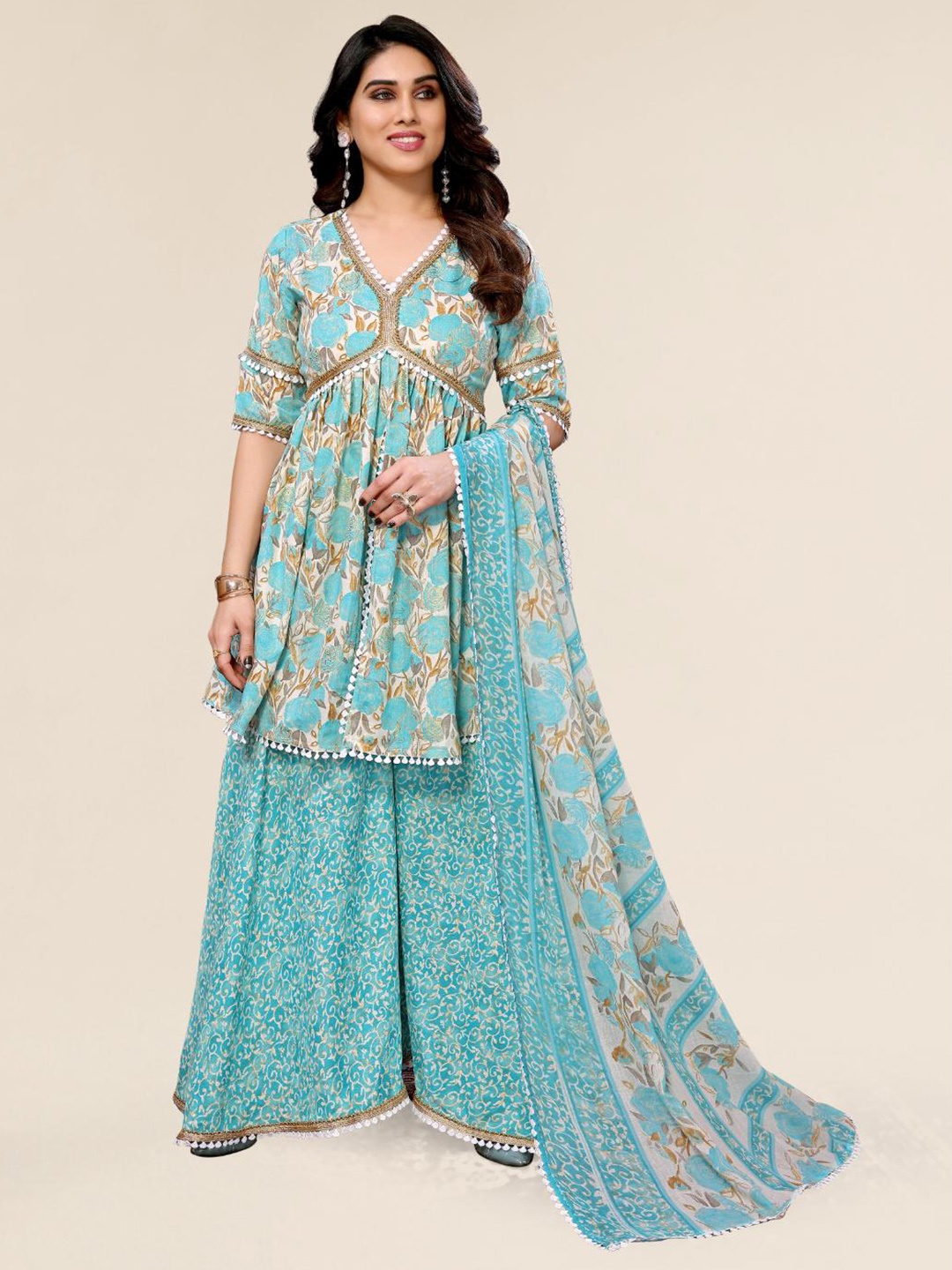 Titanium Silk Industries Floral Printed Pleated Pure Cotton Kurti with Sharara & Dupatta, Green
Titanium Silk Industries Floral Printed Pleated Pure Cotton Kurti with Sharara & Dupatta, Green