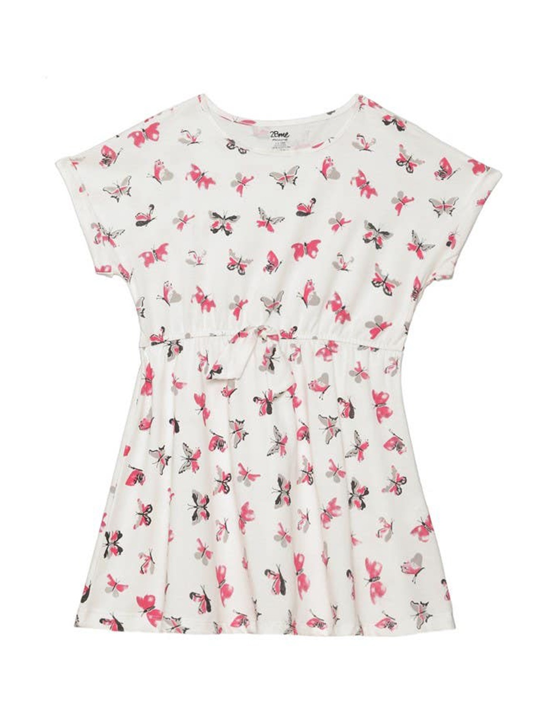 2Bme Girls Conversational Print Round Neck Cotton Dress, White