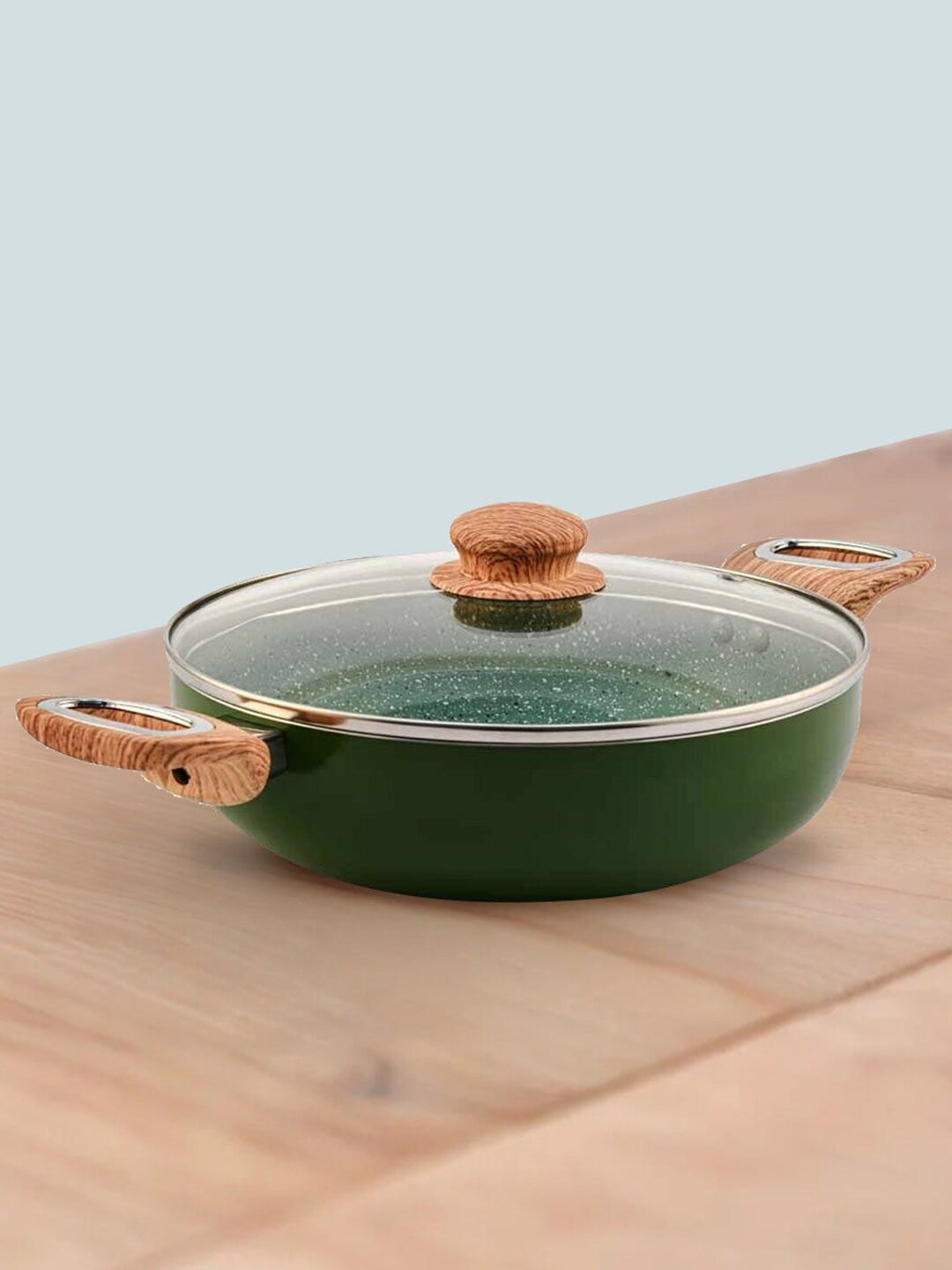 Athome by Nilkamal Green & Transparent Aluminium Non-Stick Kadhai With Glass Lid 2.5 L
Athome by Nilkamal Green & Transparent Aluminium Non-Stick Kadhai With Glass Lid 2.5 L