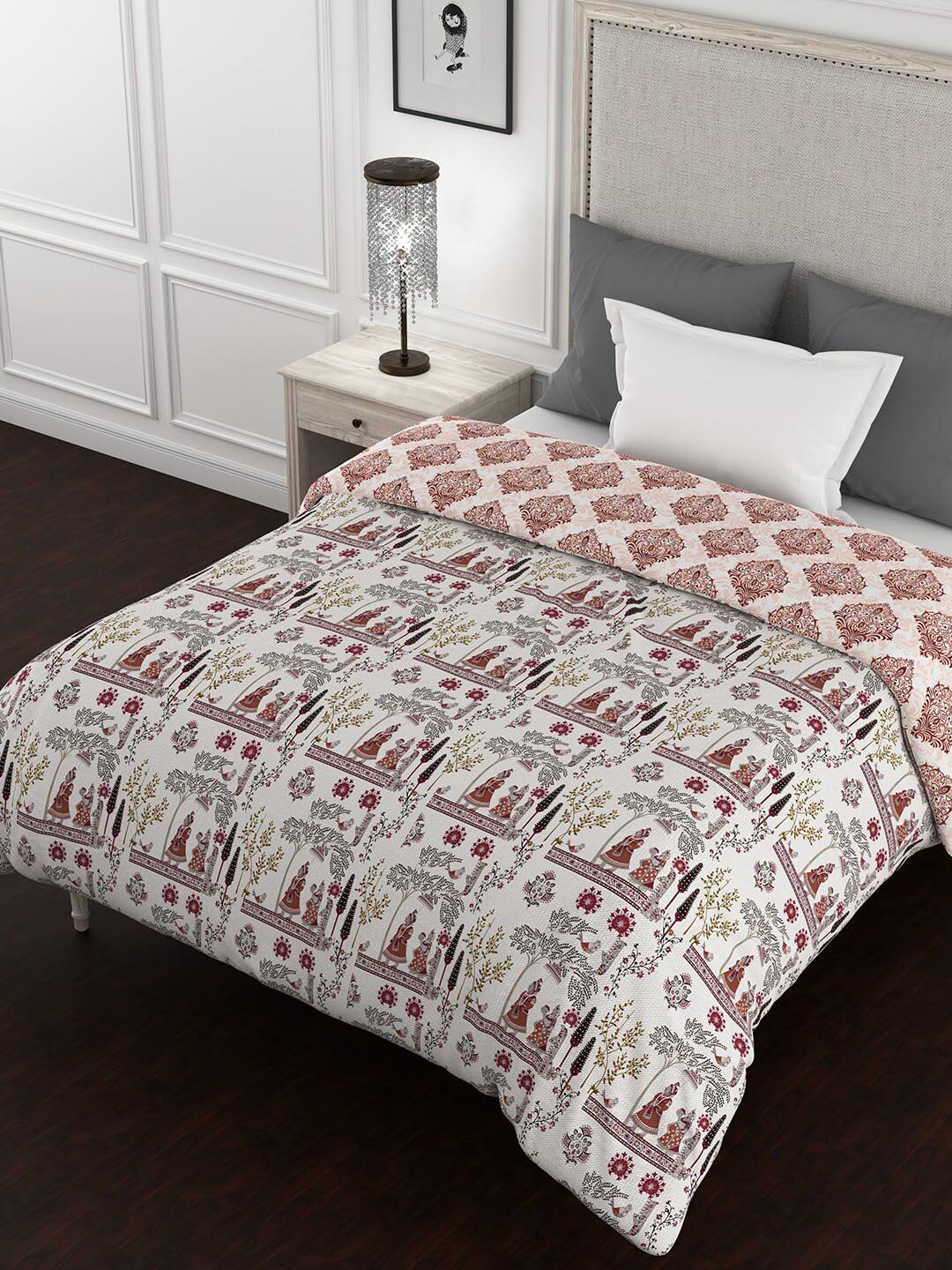 BELLA CASA Kalamkari White Ethnic Motifs Cotton150 GSM Reversible Single Bed Quilt
BELLA CASA Kalamkari White Ethnic Motifs Cotton150 GSM Reversible Single Bed Quilt