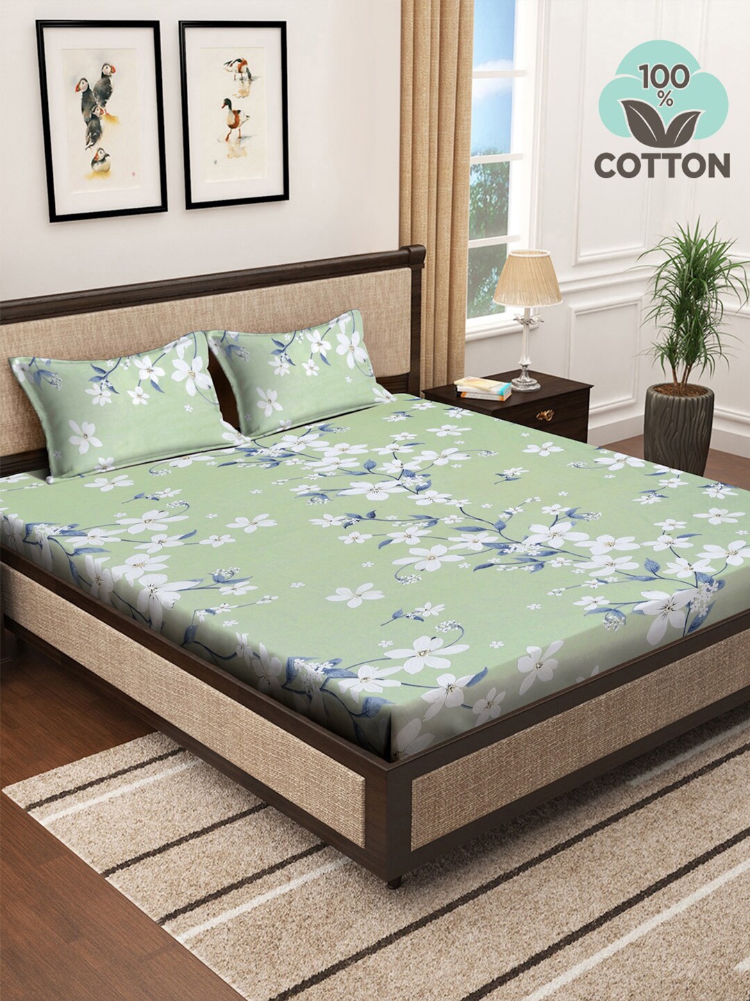 KLOTTHE Green & White Floral Printed 400 TC Double King Bedsheets with 2 pillow covers
KLOTTHE Green & White Floral Printed 400 TC Double King Bedsheets with 2 pillow covers