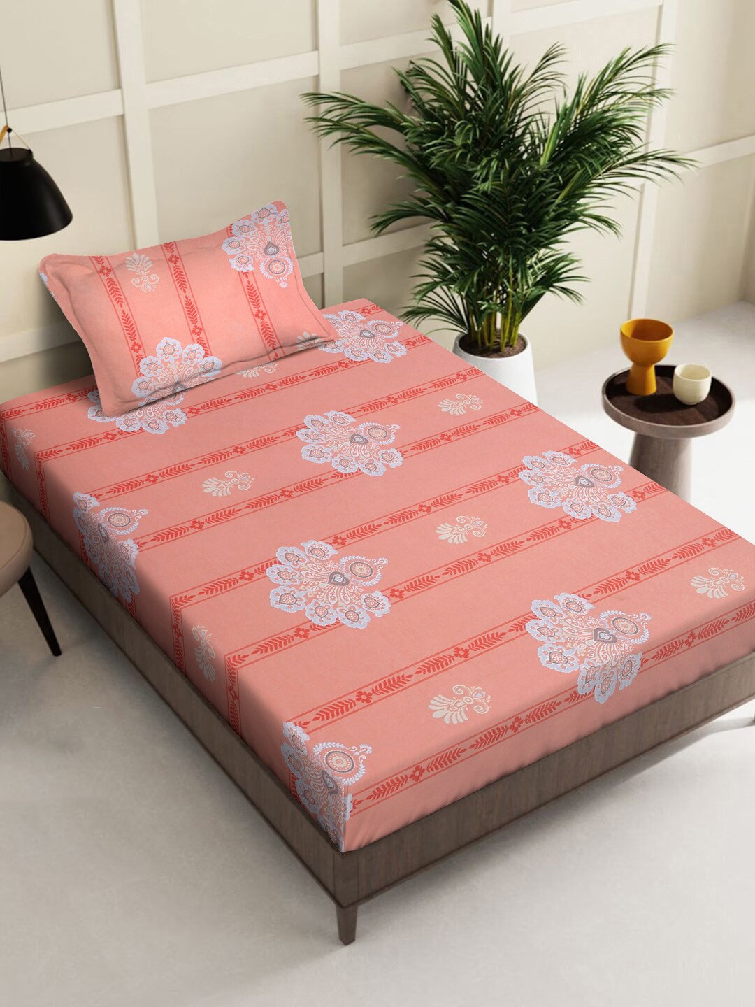 KLOTTHE Pink Printed Pure Cotton 400 TC Fitted Single King Bedsheet With Pillow Cover, Orange
KLOTTHE Pink Printed Pure Cotton 400 TC Fitted Single King Bedsheet With Pillow Cover, Orange