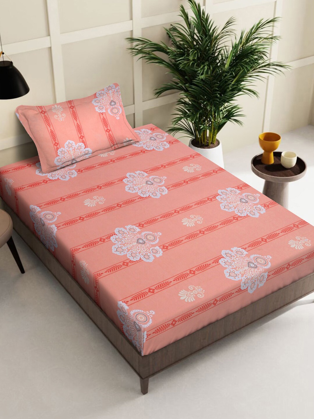 KLOTTHE Orange & White Floral Printed 400 TC Pure Cotton Single Bedsheet With Pillow Cover
KLOTTHE Orange & White Floral Printed 400 TC Pure Cotton Single Bedsheet With Pillow Cover