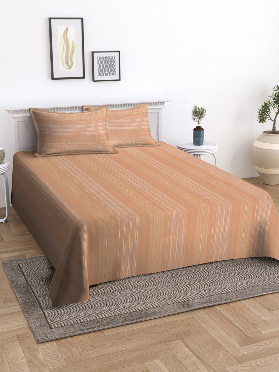 KLOTTHE Orange Striped 400 TC Pure Cotton King Size Double Bedcover with 2 Pillow covers
KLOTTHE Orange Striped 400 TC Pure Cotton King Size Double Bedcover with 2 Pillow covers