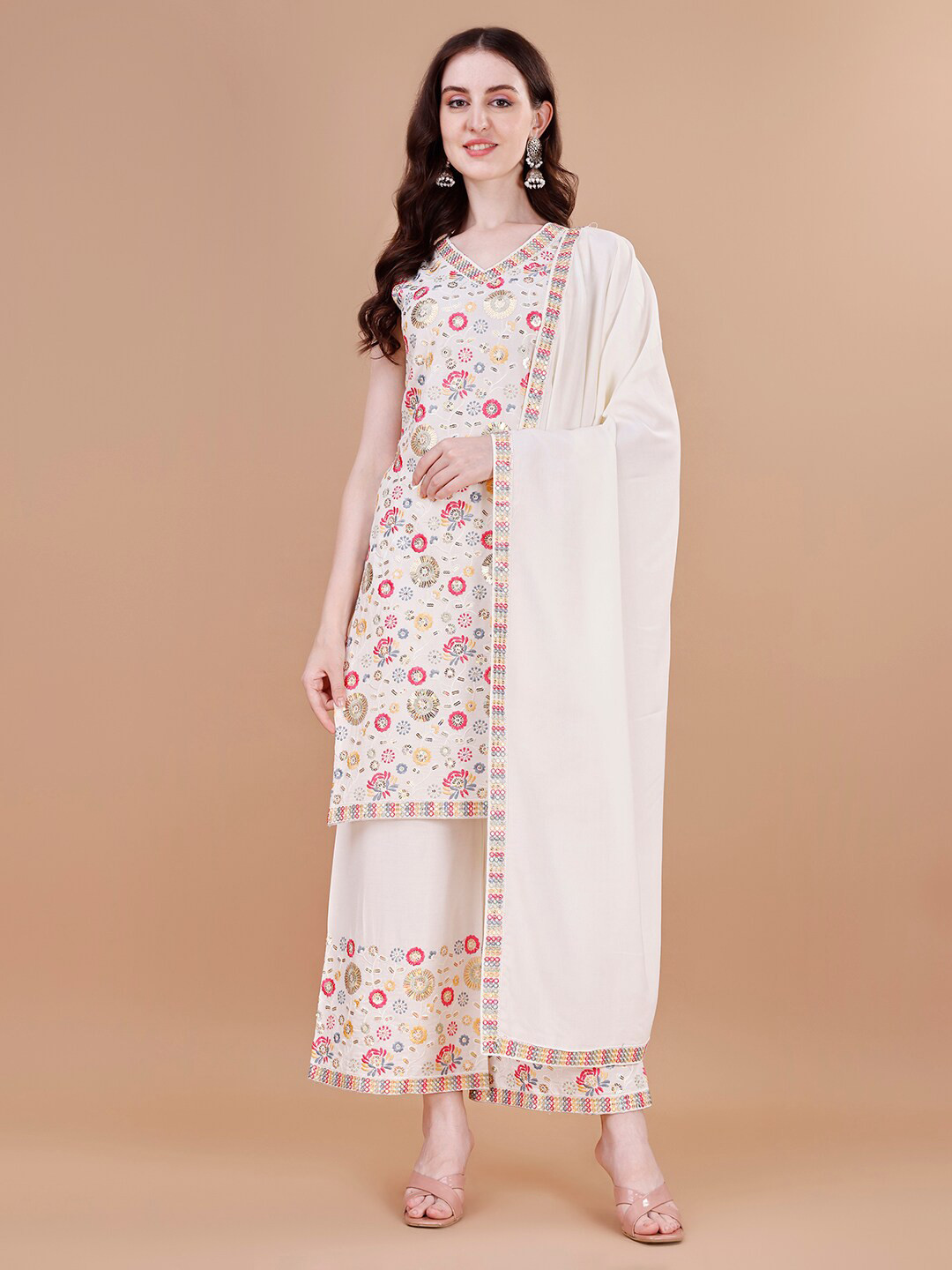 KALINI Ethnic Motifs Sequinned Embroidered Sleeveless Kurta with Palazzo & Dupatta, White
KALINI Ethnic Motifs Sequinned Embroidered Sleeveless Kurta with Palazzo & Dupatta, White