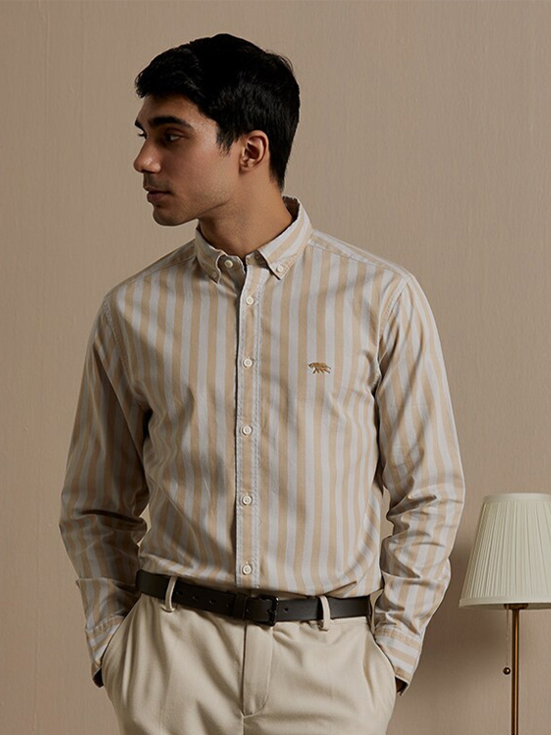 Andamen Premium Vertical Striped Button Down Collar Slim Fit Cotton Formal Shirt, Beige
Andamen Premium Vertical Striped Button Down Collar Slim Fit Cotton Formal Shirt, Beige