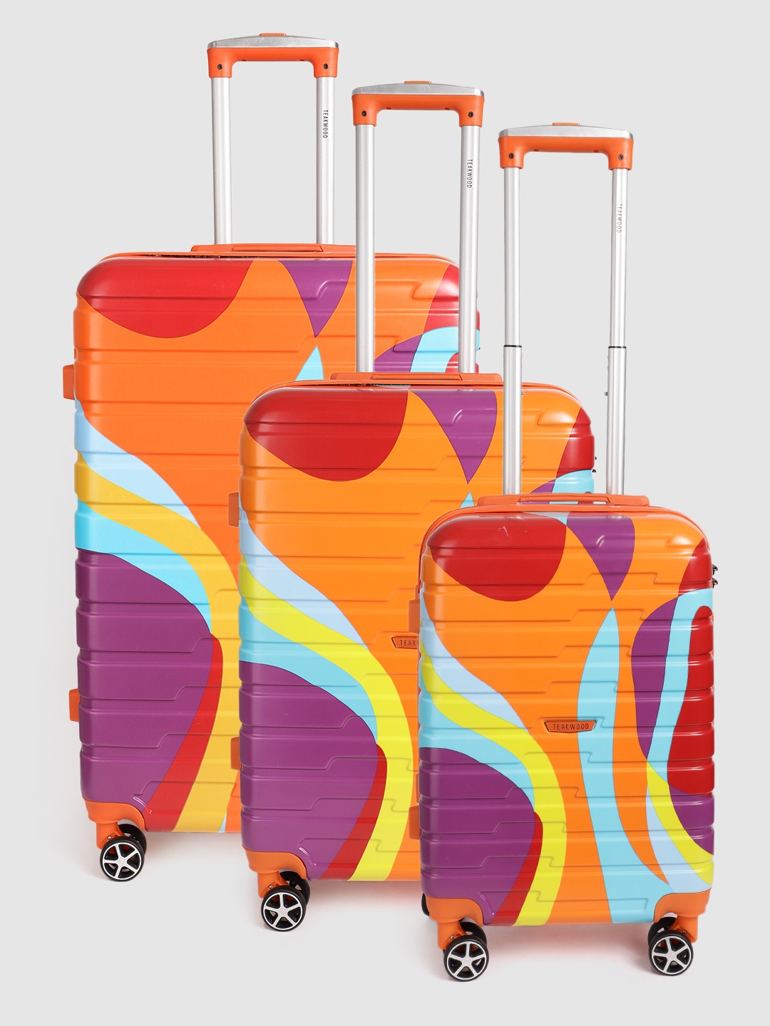 Teakwood Leathers Set of 3 Carnival Print 360 Degree Rotation Hard Trolley Bags 182.3L, Orange
Teakwood Leathers Set of 3 Carnival Print 360 Degree Rotation Hard Trolley Bags 182.3L, Orange