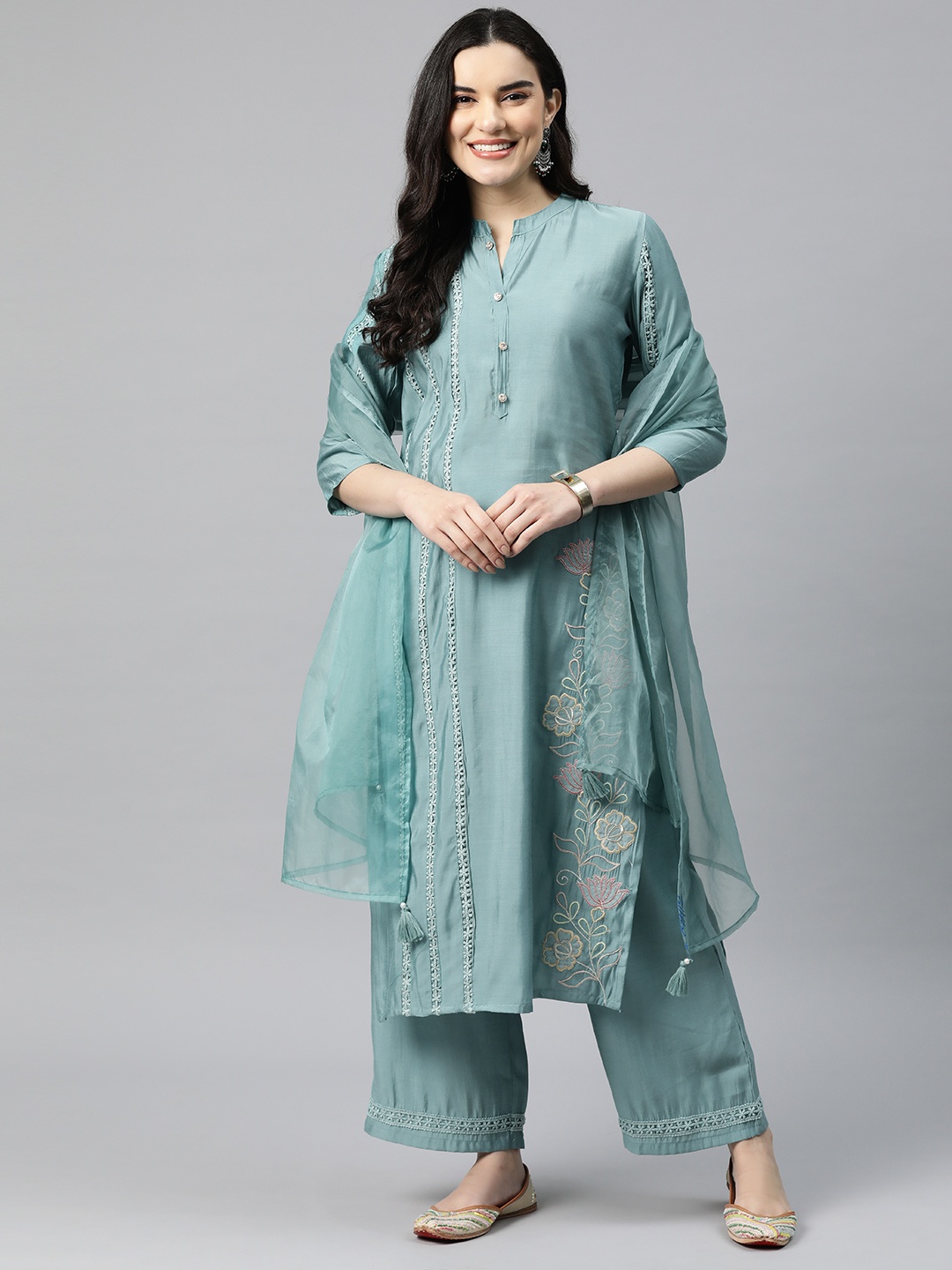 Readiprint Fashions Women Embroidered Pure Silk Kurta with Palazzos & With Dupatta, Blue
Readiprint Fashions Women Embroidered Pure Silk Kurta with Palazzos & With Dupatta, Blue
