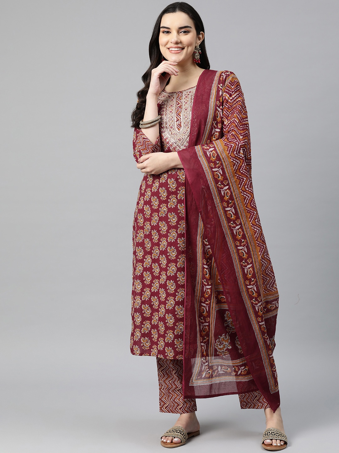 Readiprint Fashions Women Printed Thread Work Cotton Kurta with Palazzos & With Dupatta, Red
Readiprint Fashions Women Printed Thread Work Cotton Kurta with Palazzos & With Dupatta, Red