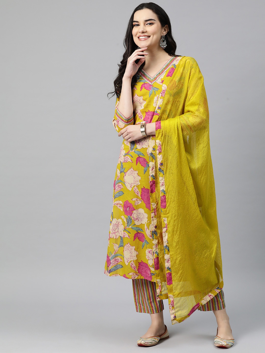 Readiprint Women Printed Beaded Pure Cotton Kurta with Palazzos & With Dupatta, Mustard
Readiprint Women Printed Beaded Pure Cotton Kurta with Palazzos & With Dupatta, Mustard