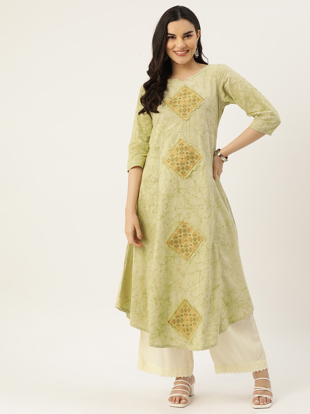 Rue Collection Women Geometric Embroidered & Abstract Print Mirror Work Anarkali Kurta, Green
Rue Collection Women Geometric Embroidered & Abstract Print Mirror Work Anarkali Kurta, Green