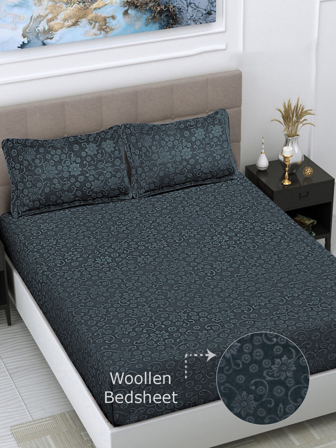 FABINALIV Grey Floral 300 TC Woollen Embossed King Size Bedsheet with 2 Pillow Covers
FABINALIV Grey Floral 300 TC Woollen Embossed King Size Bedsheet with 2 Pillow Covers