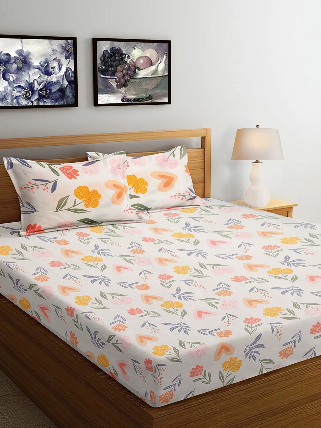 Arrabi Cream Coloured & Pink Floral Printed 300 TC King Bedsheet with 2 Pillow Covers
Arrabi Cream Coloured & Pink Floral Printed 300 TC King Bedsheet with 2 Pillow Covers