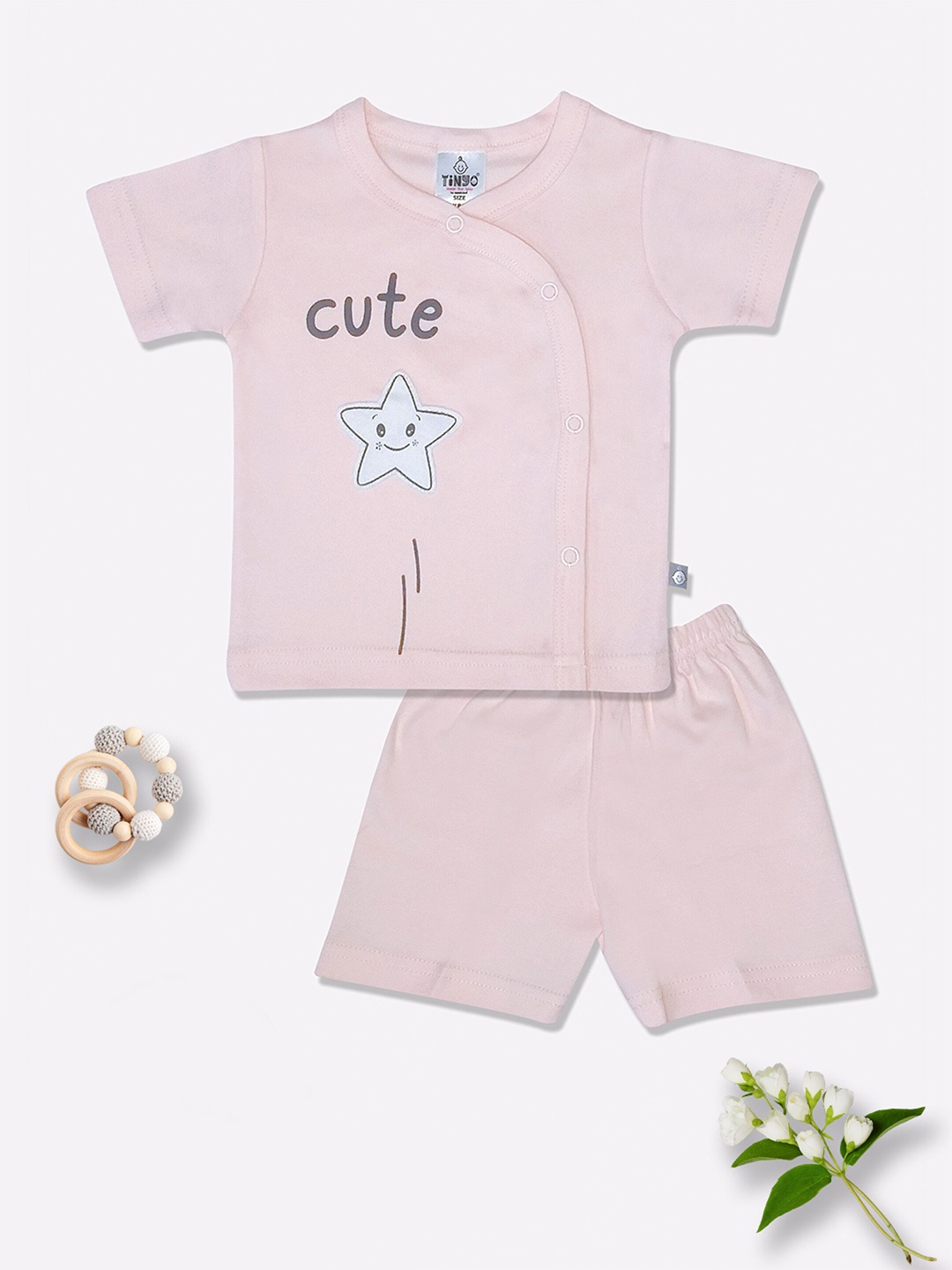Moms Love Kids Printed Cotton T-Shirt With Shorts, Peach