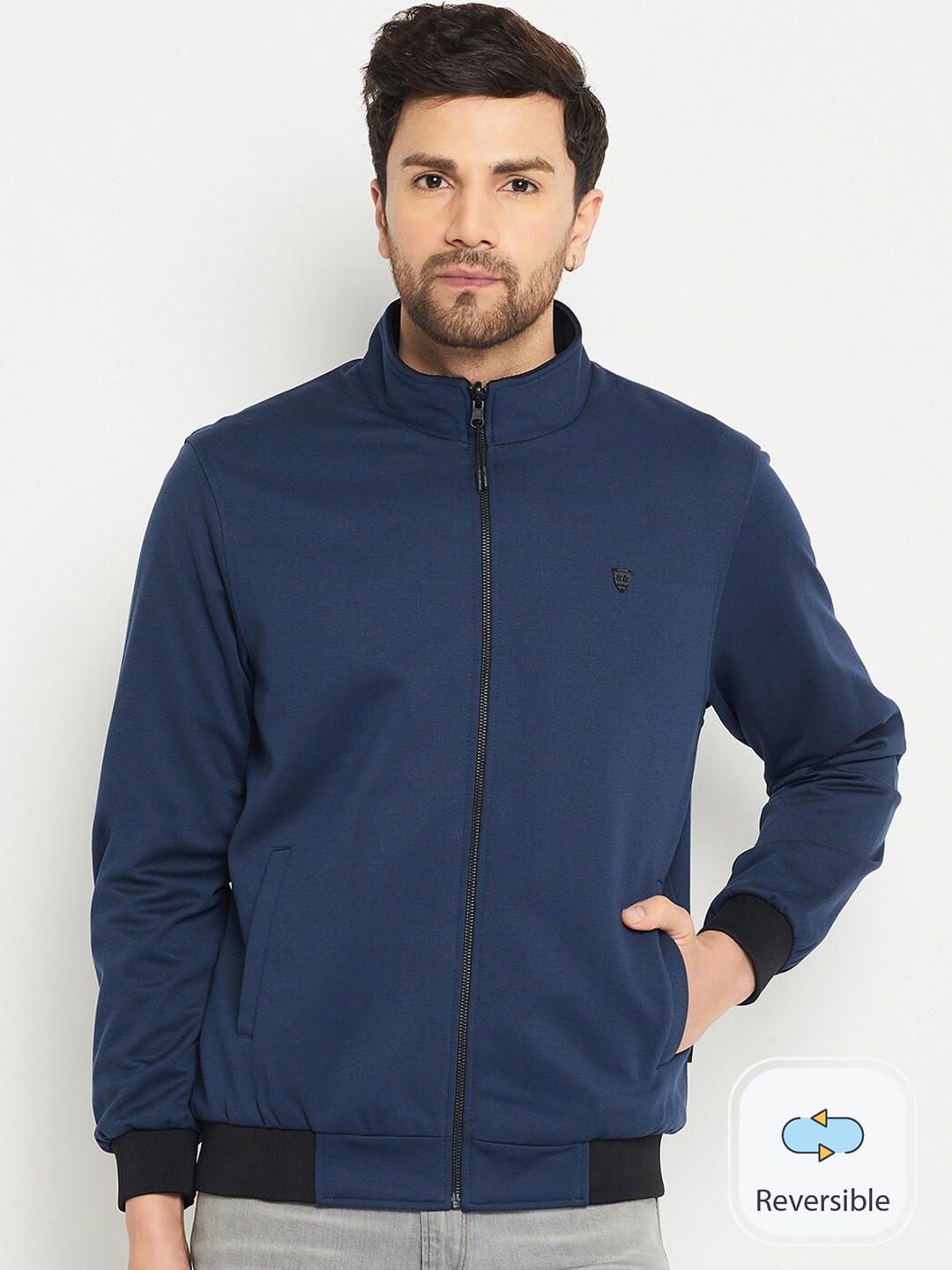 Okane Mock Collar Reversible Bomber Jacket, Navy blue
Okane Mock Collar Reversible Bomber Jacket, Navy blue