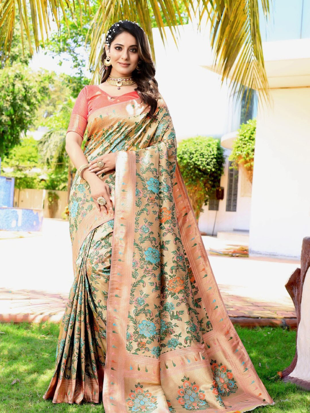 Amoha Silk Woven Design Floral Zari Pure Silk Banarasi Saree, Peach
Amoha Silk Woven Design Floral Zari Pure Silk Banarasi Saree, Peach