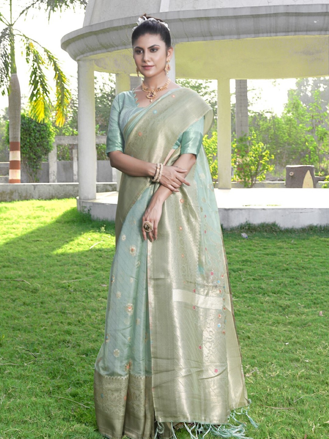 Amoha Silk Ethnic Motifs Woven Design Zari Pure Silk Tussar Saree, Sea green
Amoha Silk Ethnic Motifs Woven Design Zari Pure Silk Tussar Saree, Sea green
