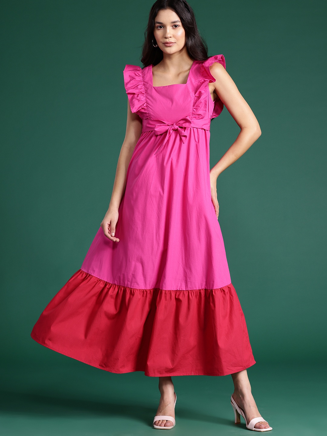 DressBerry Pure Cotton Colourblocked Ruffled Tiered Fit & Flare Maxi Dress with Bow Detail, Pink
DressBerry Pure Cotton Colourblocked Ruffled Tiered Fit & Flare Maxi Dress with Bow Detail, Pink
